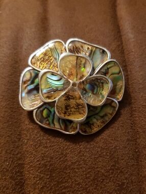 Mexican Abalone Inlay Flower Brooch Style